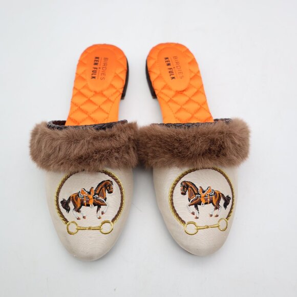 Birdies X Ken Fulk Horse Embroidered Equestrian Women' Size 6 Slippers Mule - Picture 1 of 10